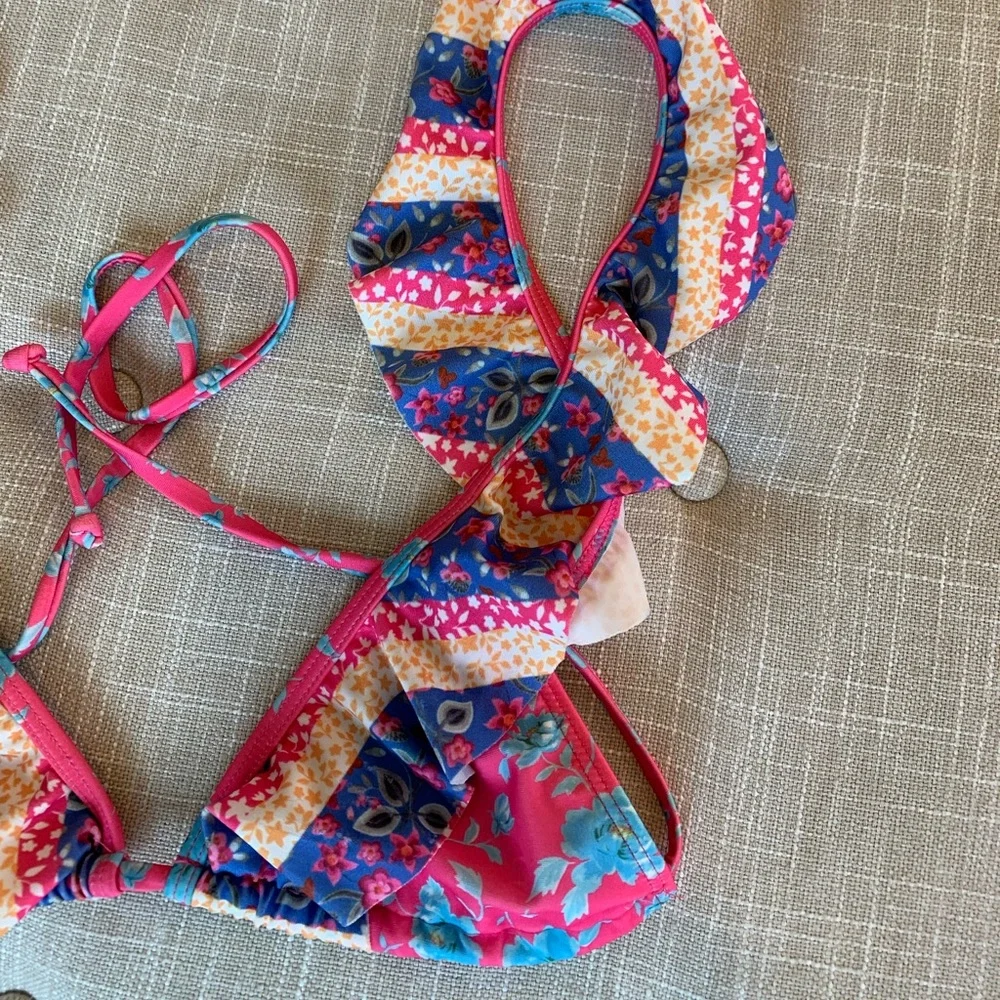 Lovers + Friends Pink Multicolor Ruffle Bikini Top - Picture 5 of 8